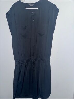 Vince Black Short-Sleeve Drawstring Waist Mini Dress